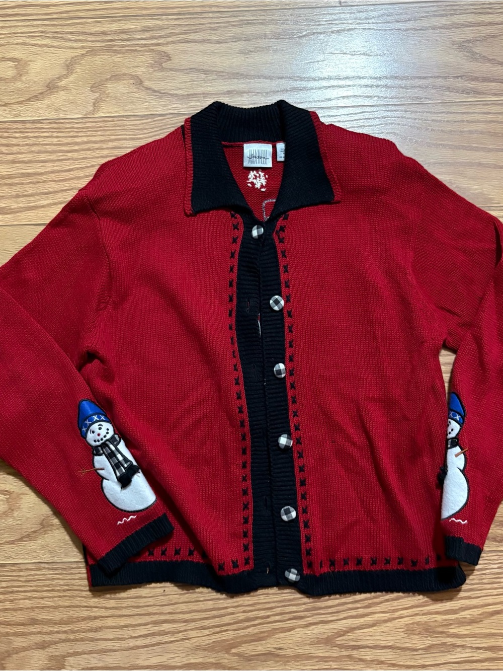 Vintage Jason Maxwell Christmas Snowman Cardigan Sweater Grannycore Medium - Picture 2 of 7